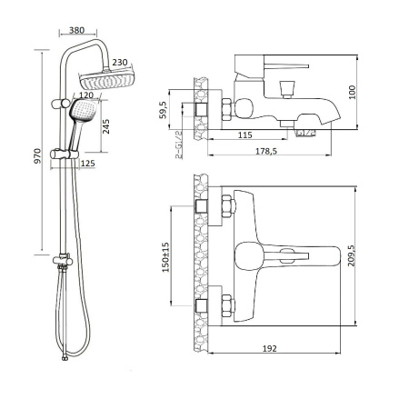 Душевая система смеситель с изливом Orange Karl M05-934b черный
